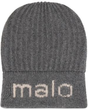 Malo Ribbed Logo Beanie Hat - Gray