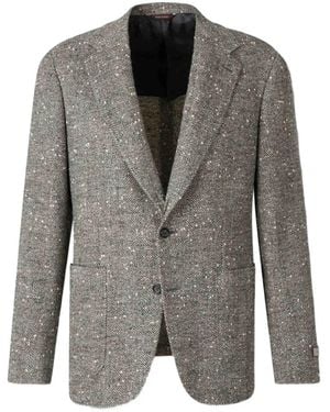Canali Blazer Monopetto Effetto Mélange Con Motivo A Spina Di Pesce - Grigio