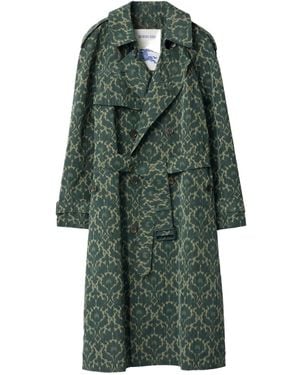 Burberry Long Baroque Viscose Blend Trench Coat - Green