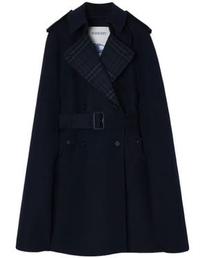 Burberry Wool Belmont Trench Cape - Blue