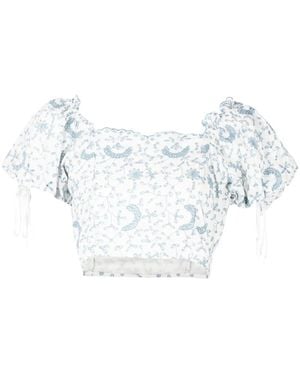 LoveShackFancy Melina Broderie-Anglaise Crop Top - White