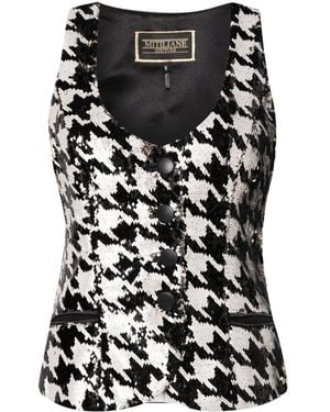 MITILIANE COUTURE Houndstooth-Patterned Sequinned Vest - Black