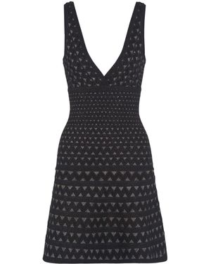 Emporio Armani Geometric Knit Pattern V-Neck Minidress - Black