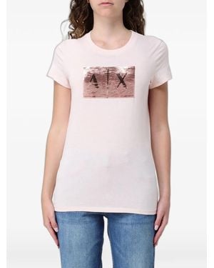 ARMANI EXCHANGE Sequin-Embellished Logo-Patch T-Shirt - White