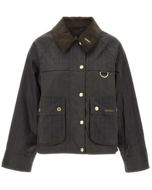 Barbour Spey Tartan-Collar Waxed Jacket - Black