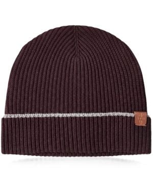 Eleventy Ribbed-Knit Striped Beanie Hat - Red