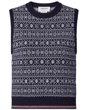Thom Browne Oberteil Aus Merinowoll-Jacquard - Blau