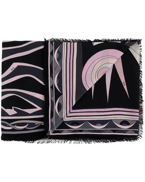PUCCI Geometric-Print Frayed Scarf Accessories - Black