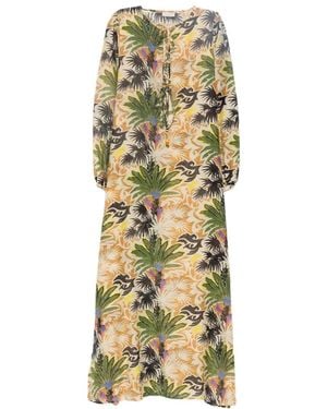Anjuna Charlotte Palm-Print Kaftan - Metallic