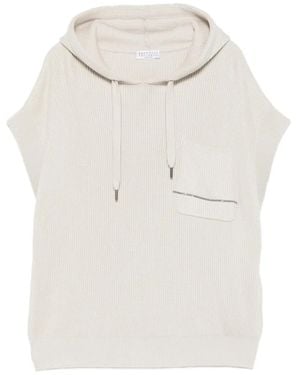 Brunello Cucinelli Ribbed-Knit Hoodie - White