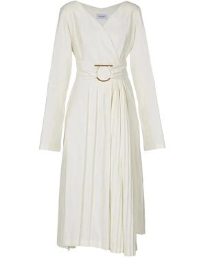 Ferragamo Belted Wrap Midi Dress - White