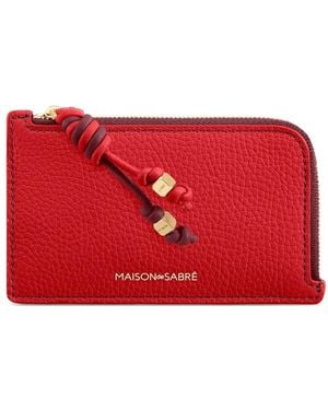 Maison De Sabre Pebbled Leather Zip Card Holder - Red