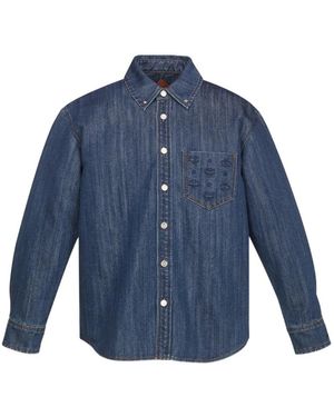 MCM Monogram-Embroidered Denim Shirt - Blue