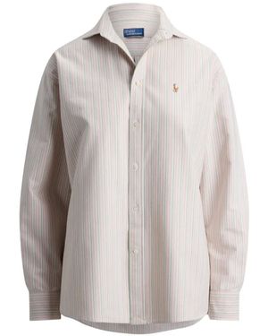 Polo Ralph Lauren Striped Embroidered-Logo Shirt - White