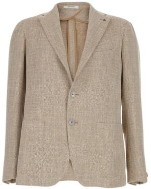 Tagliatore Herringbone Button Jacket - Natural