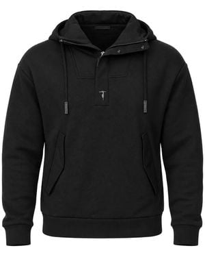 Trussardi Woven-Detail Cotton Hoodie - Black