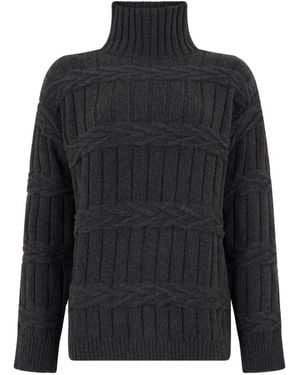 Moorer Grace-Wlb Cable-Knit Roll-Neck Sweater - Black