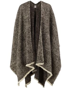 Brunello Cucinelli Herringbone-Weave Fringed Wool Cape - Grey