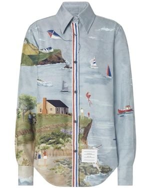 Thom Browne Nantucket Scenic-Print Silk Shirt - Blue