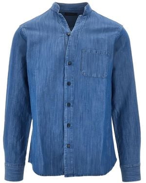 Sease Band-Collar Denim Shirt - Blue