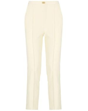 Elisabetta Franchi Logo-Plaque Slit Trousers - Natural