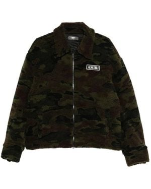 Amiri Camo Fleece Zip-Up Bomber Jacket - Black