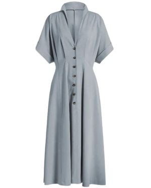 Alberta Ferretti Buttoned V-Neck Dress - Blue