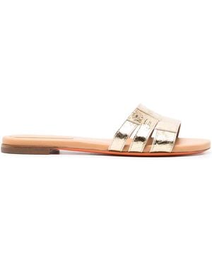 Santoni Open-Toe Flat Slides - Metallic