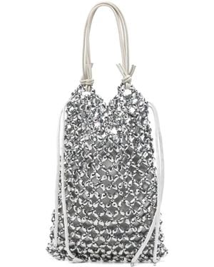 STAUD Karla Beaded-Mesh Drawstring Tote Bag - Wit