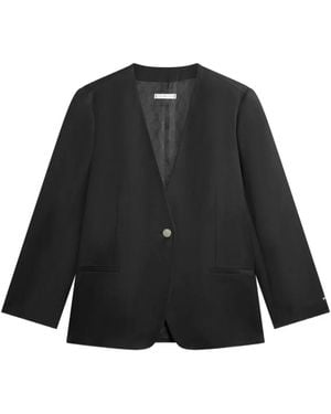 Tommy Hilfiger Blazer En Lin Mélangé À Design Sans Col - Black