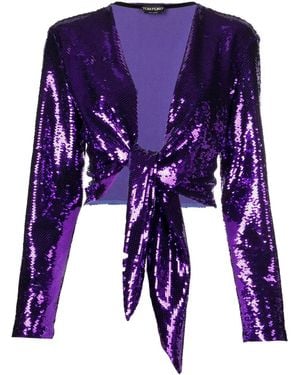 Tom Ford Tie-Fastening Sequinned Blouse - Purple