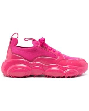Moschino Logo-Patch Leather Trainers - Pink