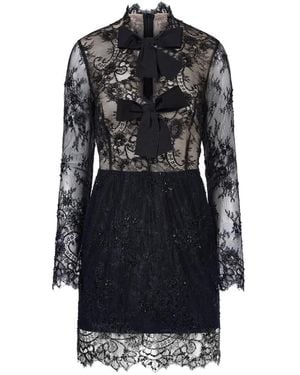 Mia Peculiar Lace Bows-Embellishment Mini Dress - Black
