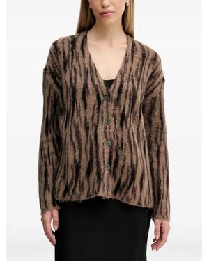Sisley Tiger Stripe Buttoned Cardigan - Black