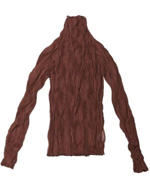 Issey Miyake Chiffon Twist Pleated High-Neck Top - Brown