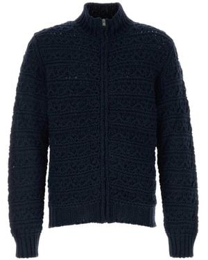 Canali Cable-Knit Zip-Up Cardigan - Blue
