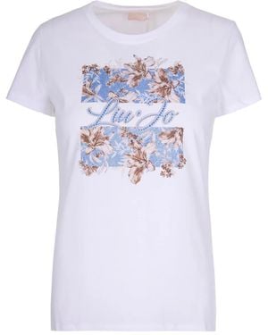 Liu Jo Printed T-Shirt With Rhinestones - White