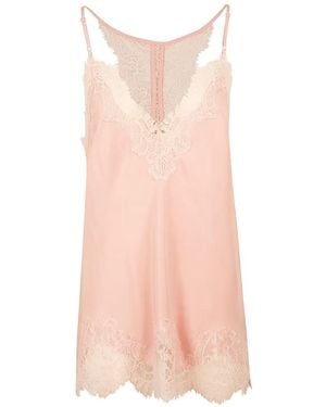 Gold Hawk Lace-Trim Silk Top - Pink