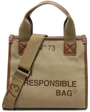 V73 Responsability Logo-Detail Shoulder Bag - Natural