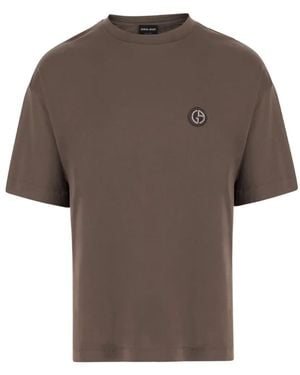 Giorgio Armani Logo-Patch T-Shirt - Brown