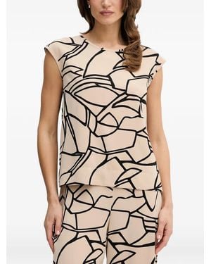 Joseph Ribkoff Abstract-Print Cap-Sleeve Top - Natural