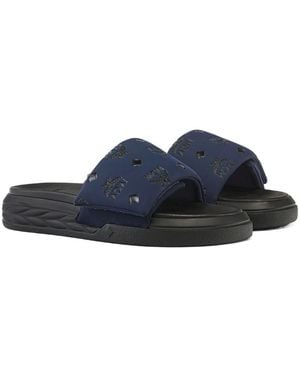 MCM Sandali Slides Con Monogramma - Blu
