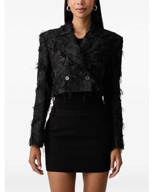 Patrizia Pepe Feather-Embellished Jacquard Jacket - Black