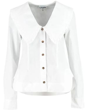Ganni Maxi Collar Cotton Shirt - White