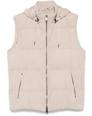 Herno Goatskin Padded Hooded Gilet - Natural