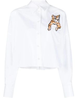 MSGM Sequin-Embellished Cat Cotton Shirt - White