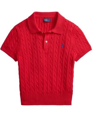 Polo Ralph Lauren Cropped Cable-Knit Polo Shirt - Red