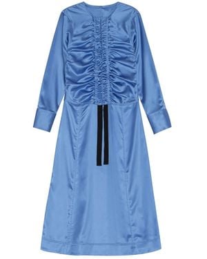 Ganni Ruched-Detail Satin Midi Dress - Blue
