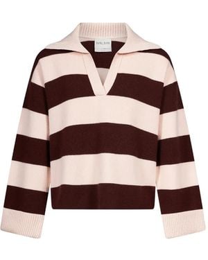 forte_forte Striped Polo-Collar Sweater - Brown