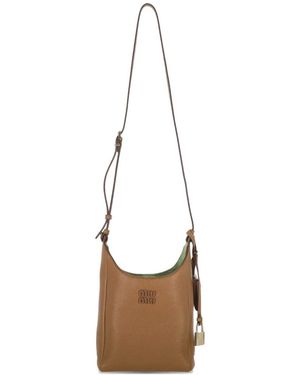 Miu Miu Logo Lock Leather Shoulder Bag - White